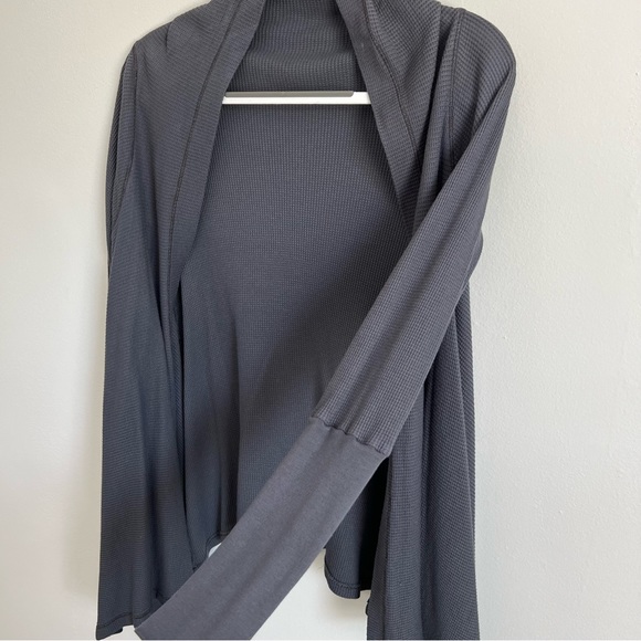 Long Sleeve Thermal Waffle Knit Handkerchief Cardigan Sweater Top Grey Small - Picture 4 of 13